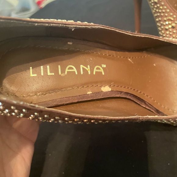 Brown Liliana Open Toe Spike Heels with Bling Sz 7.5 - Picture 8 of 12